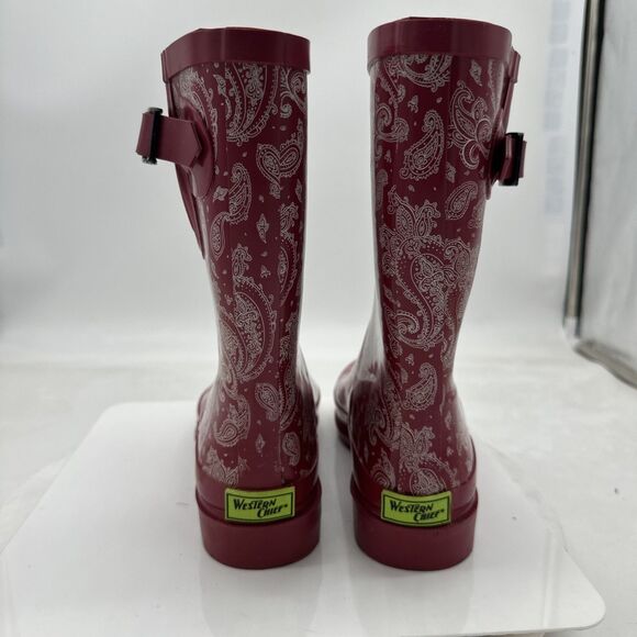 Women’s SIZE 6 Western Chief KERCHIEF Mid-CRIMSON Calf Rain Boots - Picture 2 of 10